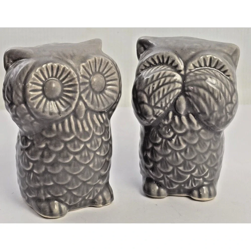 Vintage Ceramic Glazed Owls Figurines 